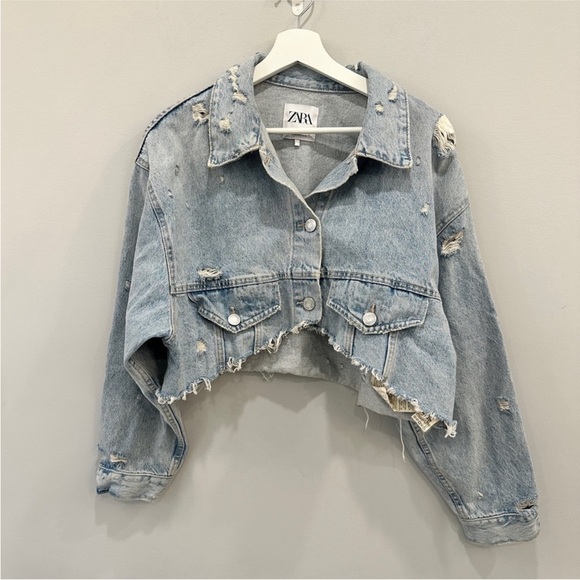 Zara Cropped Distressed Jean Jacket - Picture 5 of 8